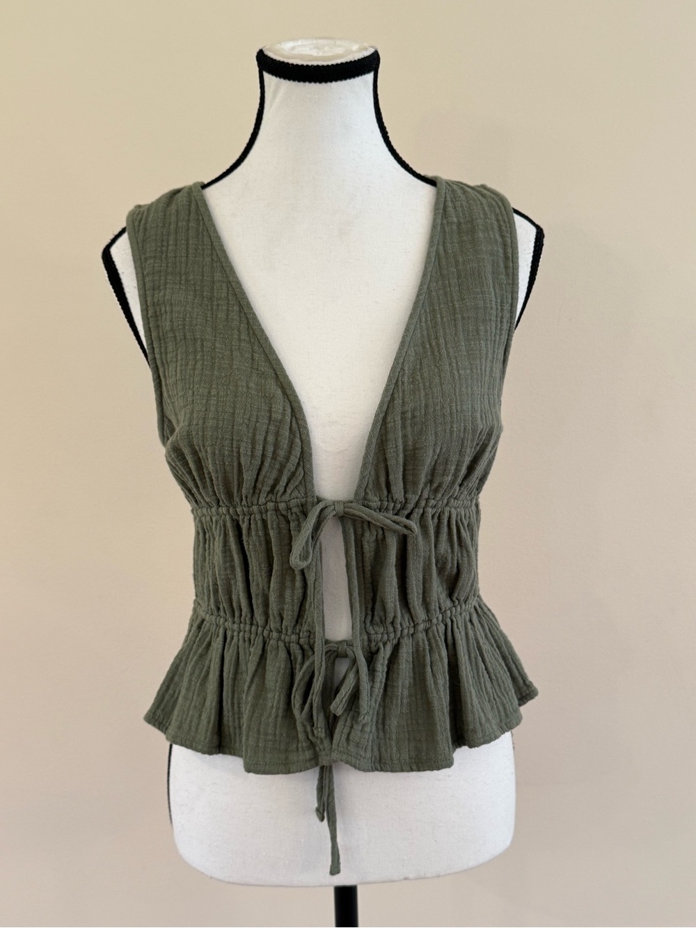 aerie Olive Green Tie-Front Peplum Tank size small